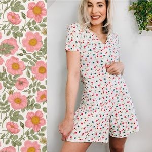 Vintage Floral Jumpsuit with Pink and Green Accents